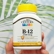 วิตามินบี B-12 as Cyanocobalamin 2500 mcg 110 Sublingual Tablets (21st Century®) B12 Cherry Flavored