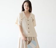 【棉質手工藍染】特殊領寬鬆/舒適肌理襯衫