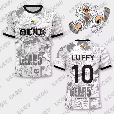Summer New One Piece Anime Luffy Gear 5 3D Print Football Jersey For Children T-shirt Casual O-neck 