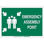 Metal Tin Sign Emergency Assembly Point Sign Text and Symbol White on Green