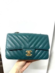 95%新 Chanel Mini Classic Flap 20cm 綠色荔枝斜咩袋