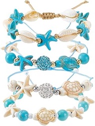 SUNNYCLUE 4 Style Sea Turtle Bracelet Shell Anklet Summer Hawaiian Boho Ocean Anklet Synthetic Turqu