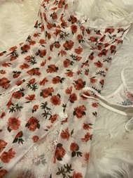 碎花網紗吊帶睡裙連丁字褲size S