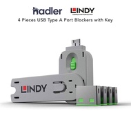 Lindy USB A Port Blocker Green 40451 (4 Pack + 1 Key) USB Security Lock System