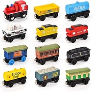 Atoylink 12Pcs Wooden Train Set Magnetic Train Toys for Toddlers Kids Engine Vehicles Toy Train Cars for Boys Girls Compatible with Train Tracks