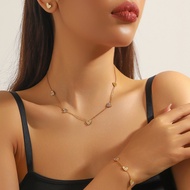 White Heart Inlay Necklace Earring Set Women Stainless Steel Cute Daily Jewelry Gift