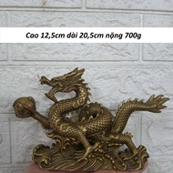 Tượng rồng nhả ngọc lướt sóng phong thuỷ bằng đồng MS625