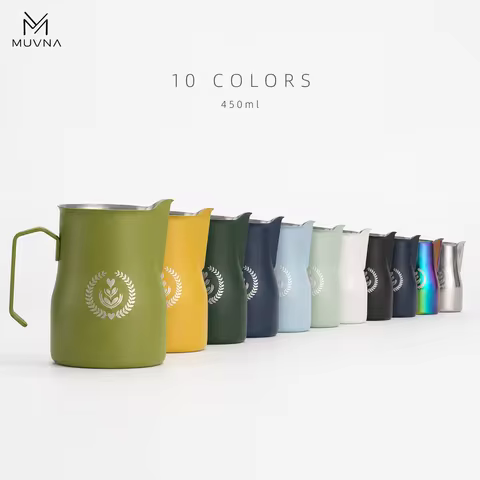 MUVNA Espresso Milk Pitcher,350/450ml Coffee Milk Frothing Jug,Sharp Spout Latte Art Pitcher with Wi