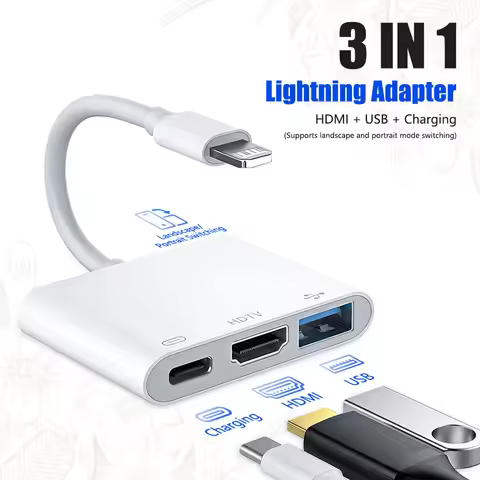 3 in 1 Lightning to HDMI USB-C USB 3.0 Charging Adapter For iPhone 14 13 12 iPad MacBook Pro To Moni