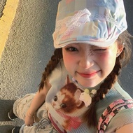 y2k y2k Hat Millennium Style Asian Culture Girl y2k Ancient Taste Color Checkered Forward Versatile 