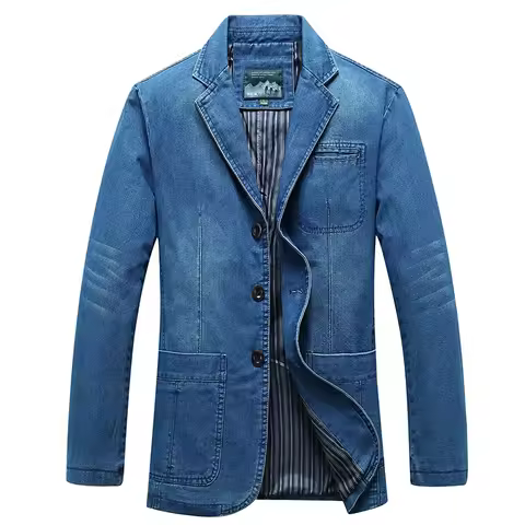 Fashionable Warm Jacket Men's Slim Fit Coat V-neck Denim Men's Jacket Workwear Denim Coat Casual Men