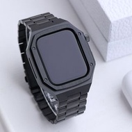 A10 Apple watch 鋅合金錶殼 銀色 黑色 錶帶 steel watch case w/ rubber strap - watch band designed for iWatch Series 7/6/5/4/SE 40 41  44 45mm (RM style 金屬改裝)