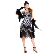 S-4XL Handmade 1920s Retro Sequined Beaded Tassel Dress