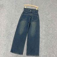 Quần jean ống xuông bigsize nữ lưng cao tôn dáng vải demin dày dặn màu sắc basic dễ phối đồ -J9