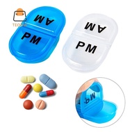 Portable Waterproof Oval Medicine Box With 2 Daily Compartments AM & PM