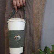 一束花手刺繡飲料袋/杯袋/可收納