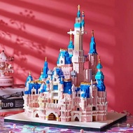 粉色迪士尼城堡兼容乐高积木女孩微小颗粒高难度成人拼装积木玩具Pink Disney Castle compatible with LEGO building blocks for girls, small particles, high difficulty adult asse