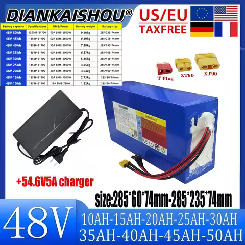 48V 10Ah 15Ah 20Ah 25Ah 30Ah 35Ah 40Ah 45Ah 50Ah 21700 Lithium battery pack 2500W With BMS For Motor