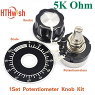 1Set RV24YN20S Potentiometer + A03 Knob Cap 6mm with Scale Plate Potentiometers Kit 5K 10K 100K 500K