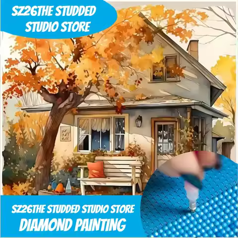 Sz26The Studded 5D Full Drill Diamond Painting Autumn Leaf House Scene DIY Diamond Embroidery New 20
