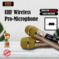 UHF Wireless Pro-Microphone (MICRO USB CHARGER 18650 BATTERY) KARAOKE MICROPHONE PRO SYSTEM