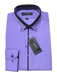 KEMEJA PRIA ALISAN UNGU 2 KOMBINASI LIST HITAM SLIMFIT LENGAN PANJANG (: Ungu2 Lis)