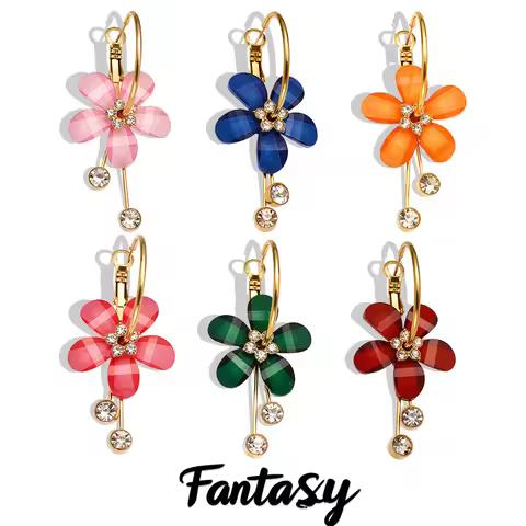 New Colorful Resin Flower Earrings For Women Shiny Zircon 316 Stainless Steel Gold-Plated Drop Earri