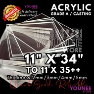 11 x 34 inches to 35++ inches acrylic sheet with 2mm, 3mm 4mm and 5mm / transparent akrilik
