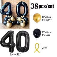 38pcs Gold Black Number Foil Balloons 40th Happy Birthday Party Decorations Adult Women 40 Anniversa