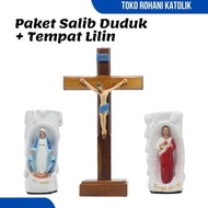 LILIN SITTING CROSS PACKAGE + CANDLE COVER CATHOLIC SITTING CROSS/ SPIRITUAL CANDLE HOLDER/