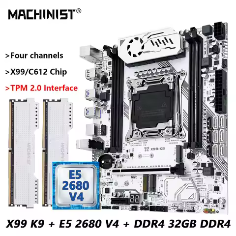 MACHINIST K9 X99 Motherboard Optional Combo DDR4 32GB RAM LGA 2011-3 Xeon E5 2680 V4 CPU Kit C612 Ch