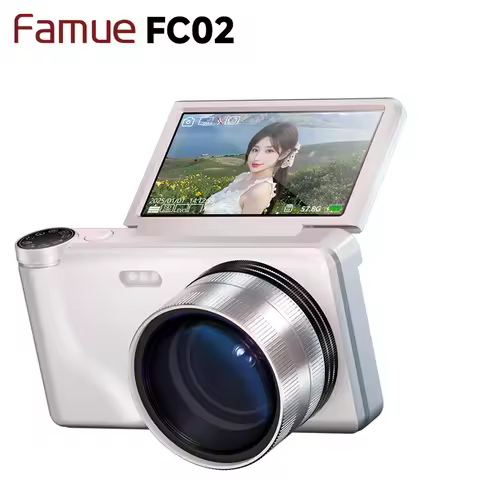 Famue FC02 Digital Camera for Students, 64MP Beauty Selfie Camera with 180° Flip Screen, 18X Zoom, 4