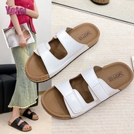 YOTO Retro Leather Sandals For Women Casual Velcro Soft-soled Slip On Sandals