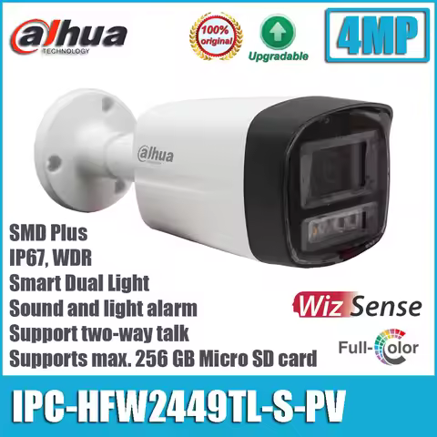 Dahua IPC-HFW2449TL-S-PV 4MP POE Smart Dual Light Active Deterrence Two Way Audio Bullet WizSense Ca
