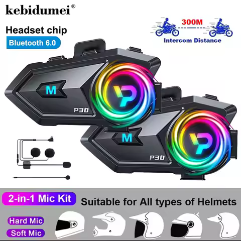 1/2pcs BT6.0 Motorcycle Helmet Intercom 300M Intercomunicador Moto Walkie Talkie 1000Mah Music Share