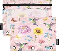 RPLIFE Watercolor Hummingbirds Large Binder Pouch with Clear Window, 2Pack Zippered Pencil Pouches B