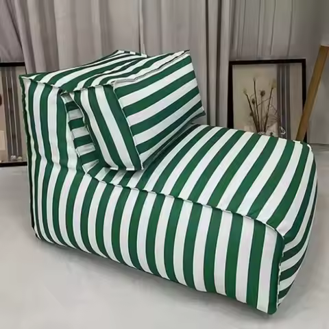 Green White Lazy Bean Bag Sofa Single L‑Shape Floor Couch Comfort Lounger Sofa For Bedroom Living Ro
