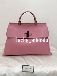 全新 Gucci Bamboo Daily Bag 全牛皮兩用包 手提斜背包 竹節旋轉釦