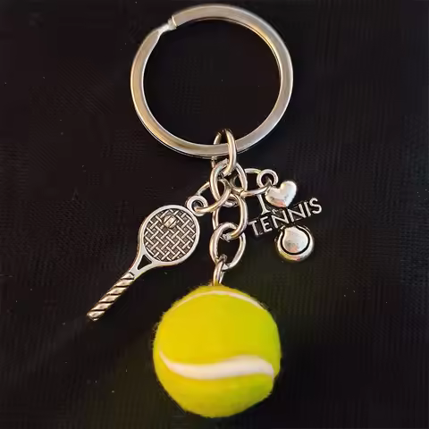 I Love Tennis Player Key Chain Mini Tennis Ball Girl Keyring Sports Charms Women Jewelry Accessories
