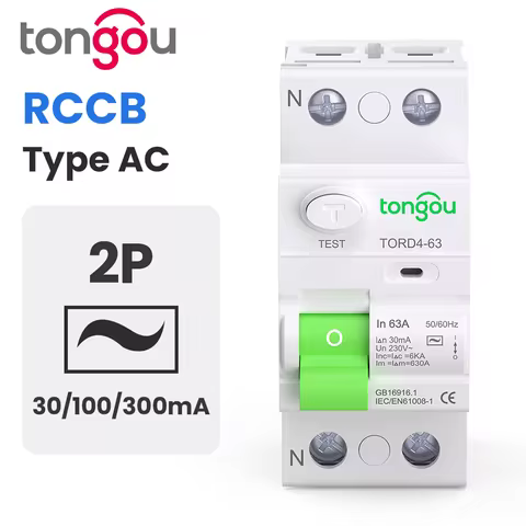 TONGOU AC Type RCCB Electromagnetic Residual Current Circuit Breaker AC ELCB 2 Pole 16A 25A 32A 40A 