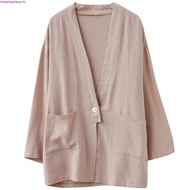 LAHSTORE women's longJacket linen fabric, basic cardigan shape, Korean style (Black)