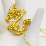 #K61 Gold Plated Dragon Pendant Necklace Adjustable Golden Neck Chain Wear 金龙项链 Rantai Leher Loket E