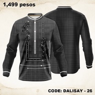 Black Woven Plaid Barong Tagalog For Men Long Sleeve Minimal White Floral Scroll Print Filipino Chur