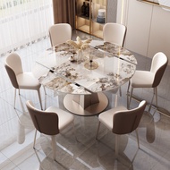 [Sg Sellers] Sintered Stone Table Marble Dining Table round Retractable Dining Table Extendable Dining Table Foldable Dining Table Dining Room Furniture stain and wear resistant