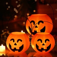 新新精艺 万圣节装饰南瓜灯南瓜桶儿童手提糖果袋礼物盒道具场景布置糖果罐创意搞怪装饰装扮14cm-带灯
