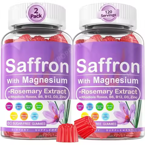 Saffron Gummies with Magnesium Glycinate, Rhodiola & Rosemary for Mood, Sleep & Focus Support, Sugar