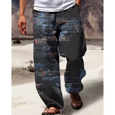 Bohemian Style Loose - Fit Men's Pants With Unique Digital Pattern - Comfortable And Fashionable Tro
