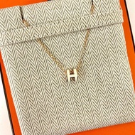 Hermes Mini Pop H Necklace Rose Gold White Blanc