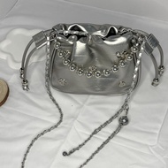 Niche Design Silver Love Words Bucket Bag Women 2026 Days Popular Chain Shoulder Messenger Bag 2026.