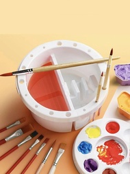 1 件油漆刷盆、畫筆清洗器、多功能圓形顏料筆清洗桶、調色盤水桶、畫筆清洗桶、油畫水彩水粉紅克力